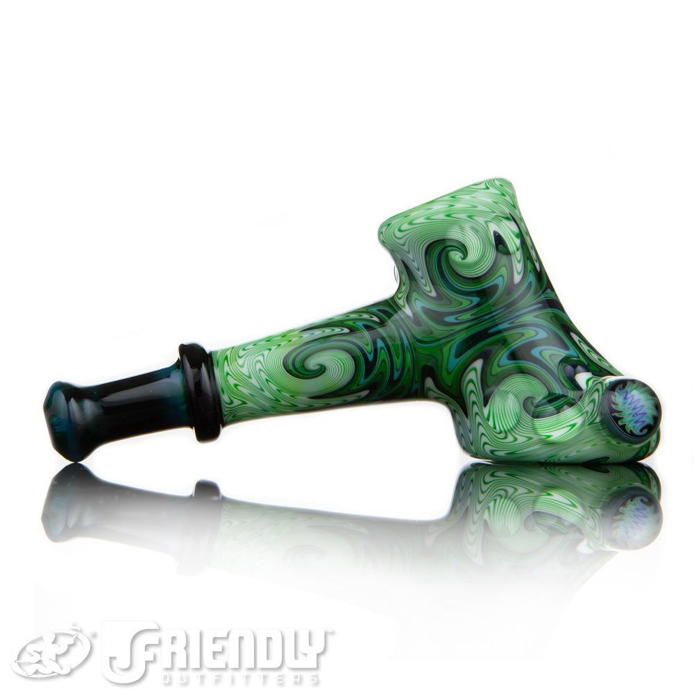 Fat Bottom Glass Green and White Reversal Hammer w/Millie and UV Liine Work