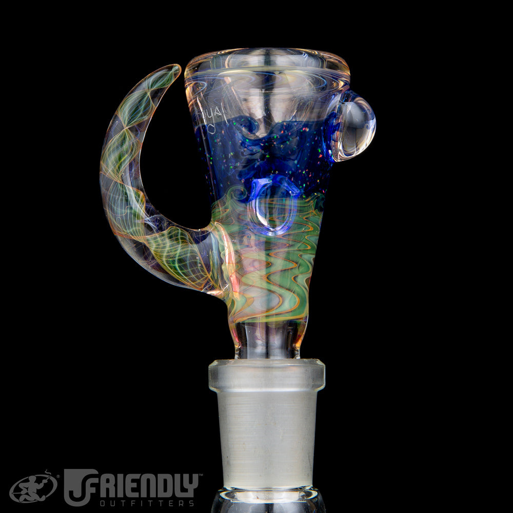 Royals Glass 14mm Fumed Slide w/ Blue Accent & Crushed Opal