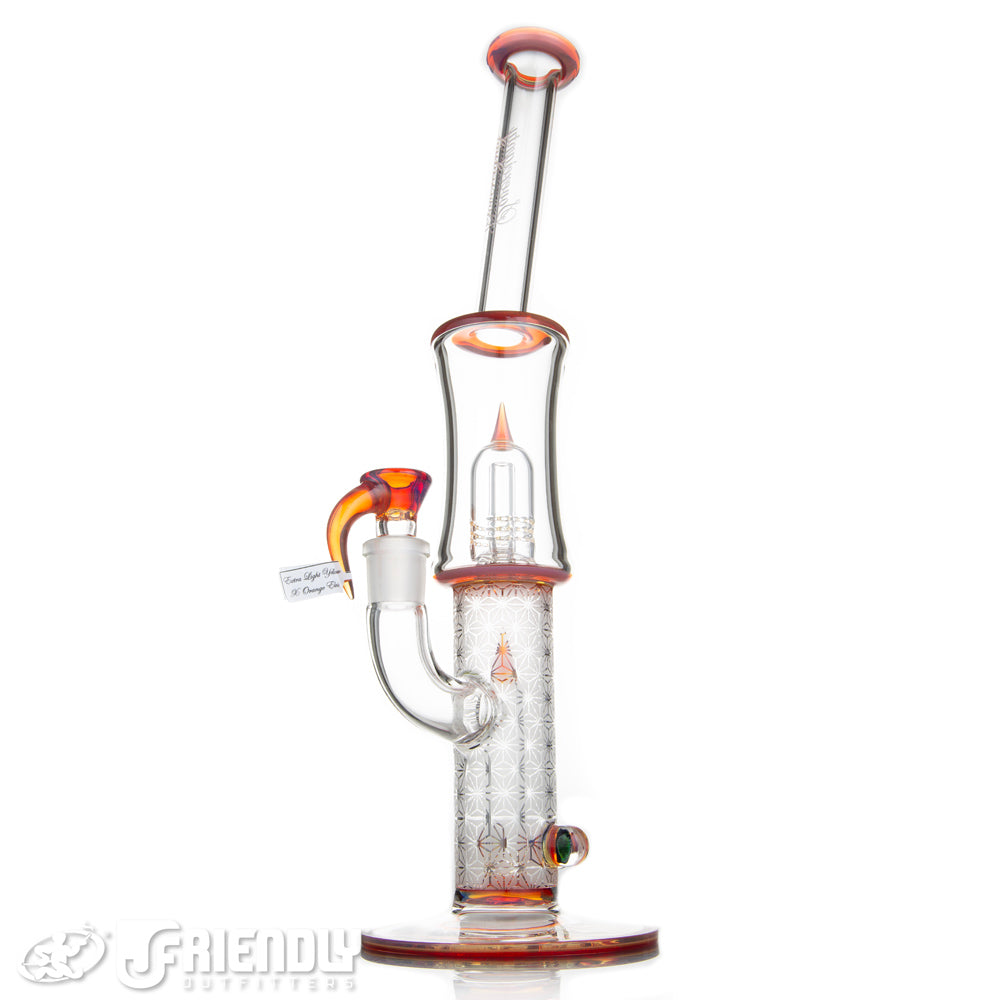 Sovereignty Glass Bent Neck Fixed 180 to Grid Dome w/Blasted Section Full Extra Light Yellow x Orange Elvis Accents and Millies