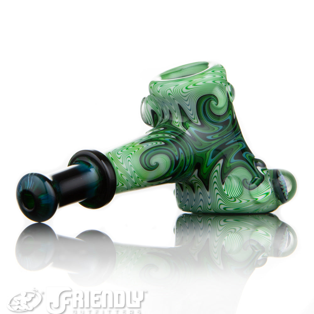 Fat Bottom Glass Green and White Reversal Hammer w/Millie and UV Liine Work