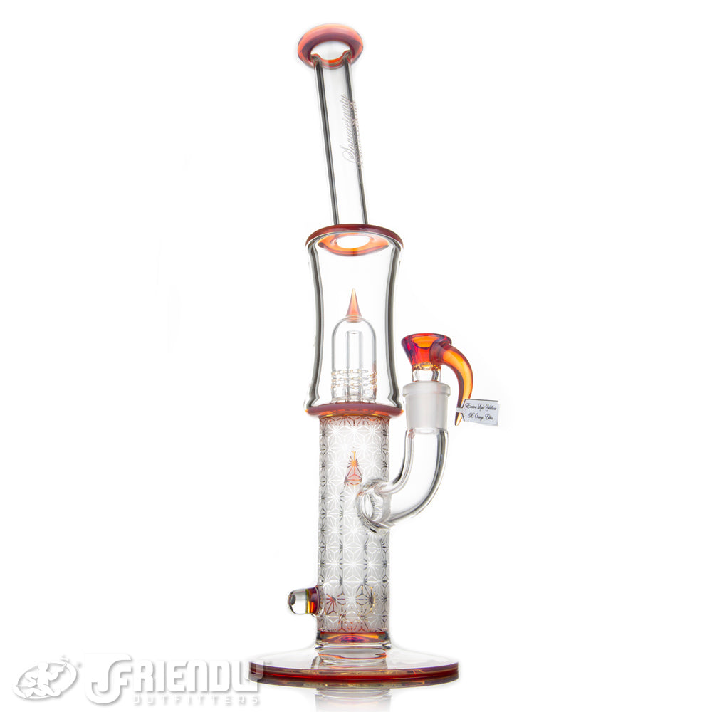 Sovereignty Glass Bent Neck Fixed 180 to Grid Dome w/Blasted Section Full Extra Light Yellow x Orange Elvis Accents and Millies