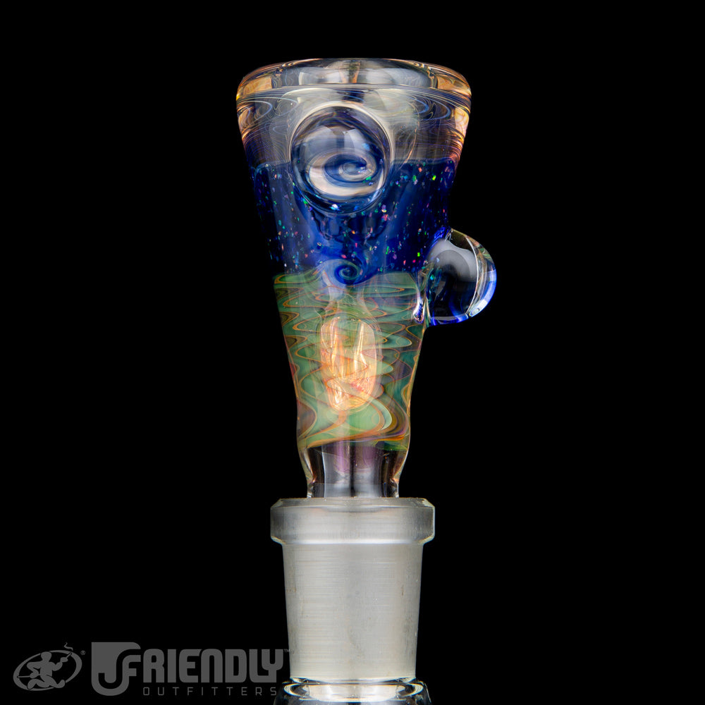 Royals Glass 14mm Fumed Slide w/ Blue Accent & Crushed Opal