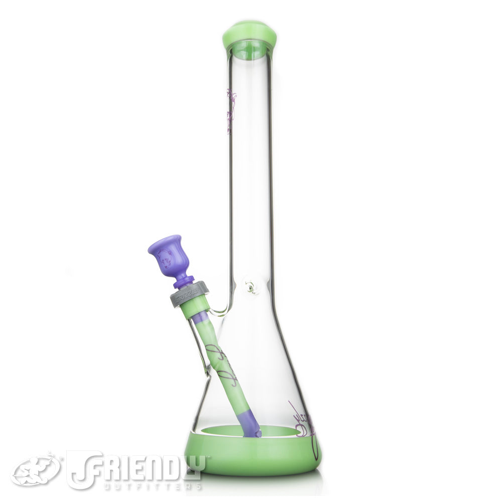Grizzly Glass Co 5mm Beaker w/Green and Purple Accents and Faceted Joint
