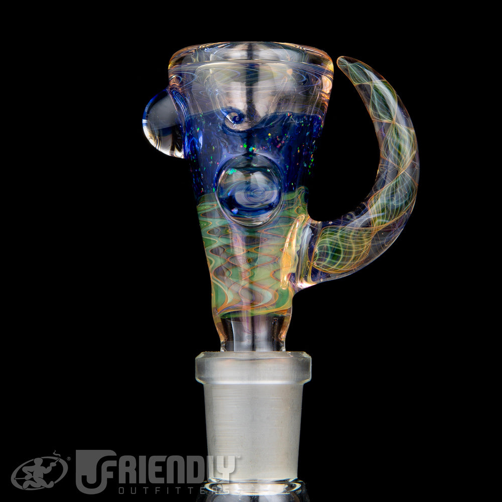 Royals Glass 14mm Fumed Slide w/ Blue Accent & Crushed Opal