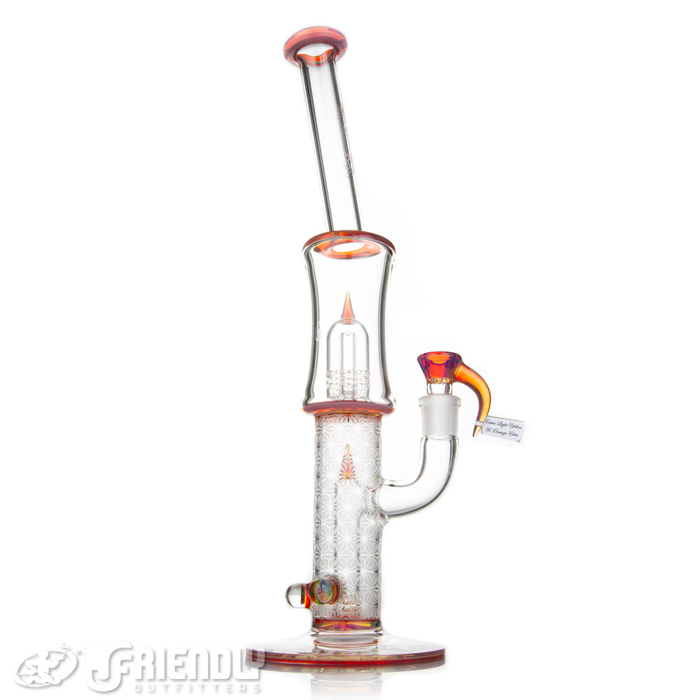 Sovereignty Glass Bent Neck Fixed 180 to Grid Dome w/Blasted Section Full Extra Light Yellow x Orange Elvis Accents and Millies