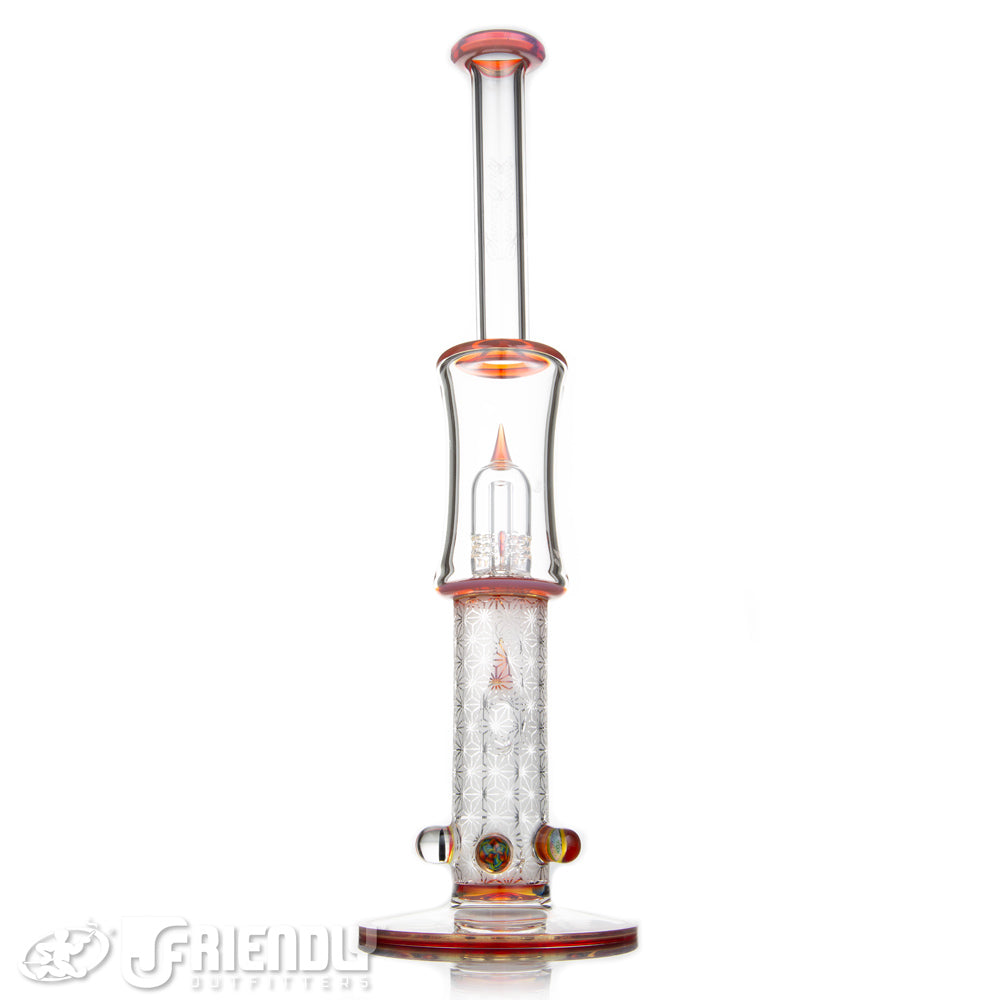 Sovereignty Glass Bent Neck Fixed 180 to Grid Dome w/Blasted Section Full Extra Light Yellow x Orange Elvis Accents and Millies