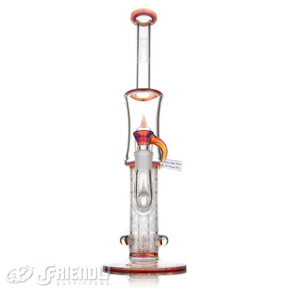 Sovereignty Glass Bent Neck Fixed 180 to Grid Dome w/Blasted Section Full Extra Light Yellow x Orange Elvis Accents and Millies