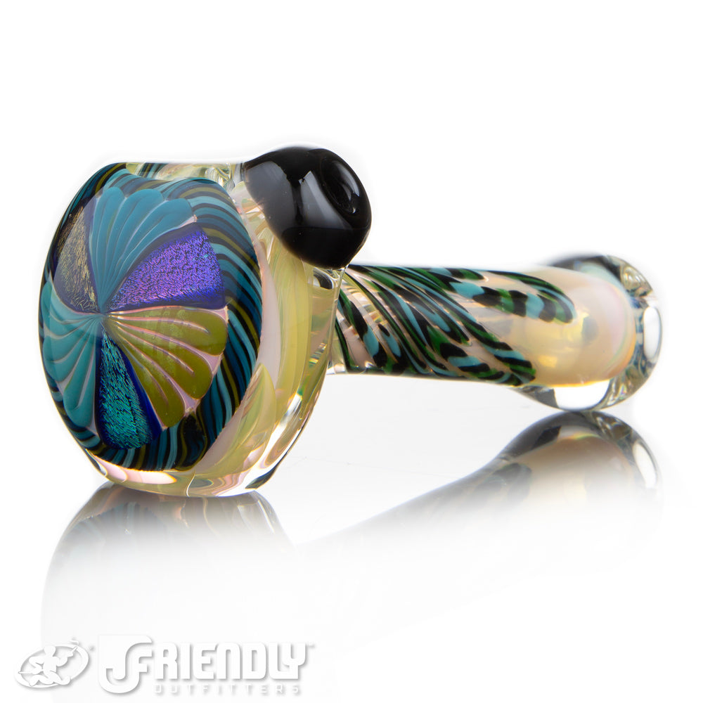 Talent Glass Dichro Floral Front Spoon w/ Blue & Green Accent