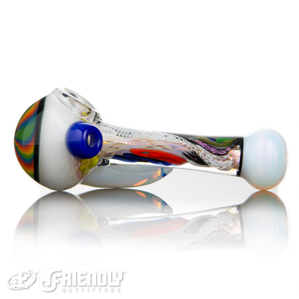 Oregon J Glass 5.5"  White Rainbow  Dichro Spoon w/Horn