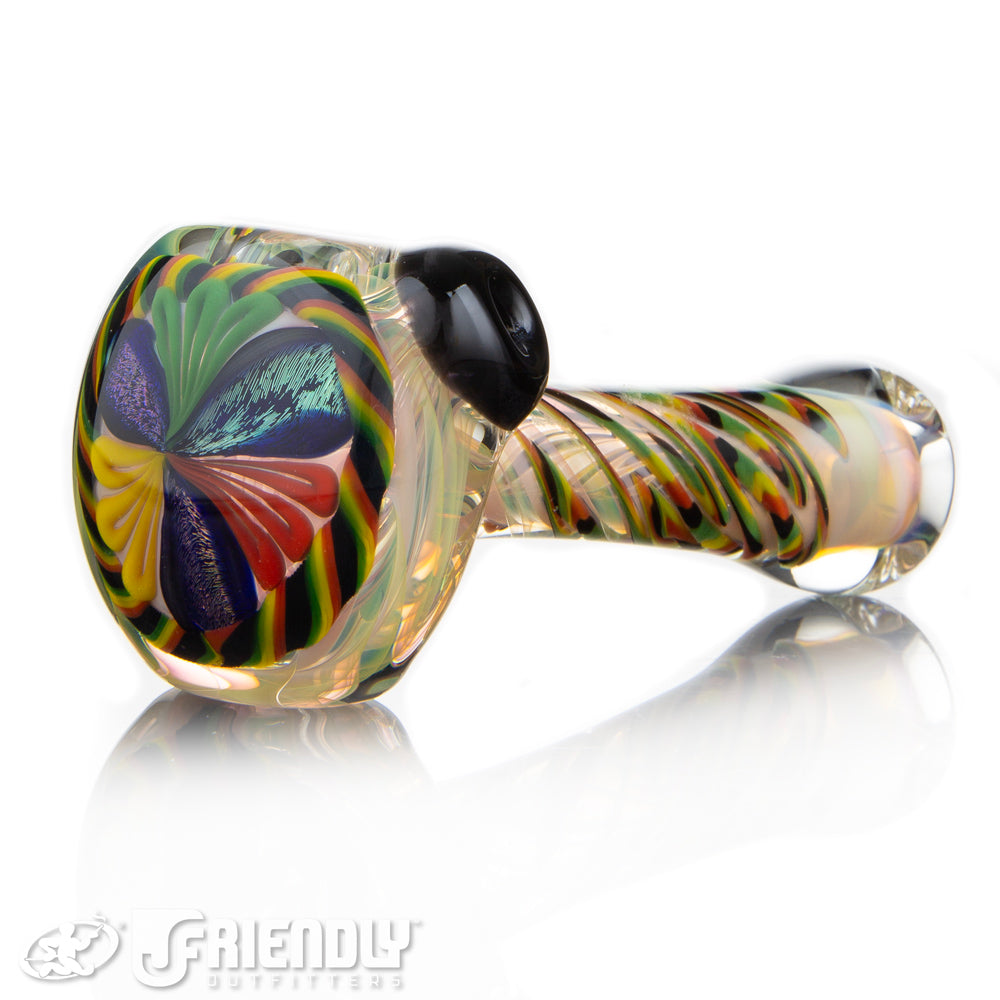 Talent Glass Dichro Floral Front Spoon w/ Rasta Accent B