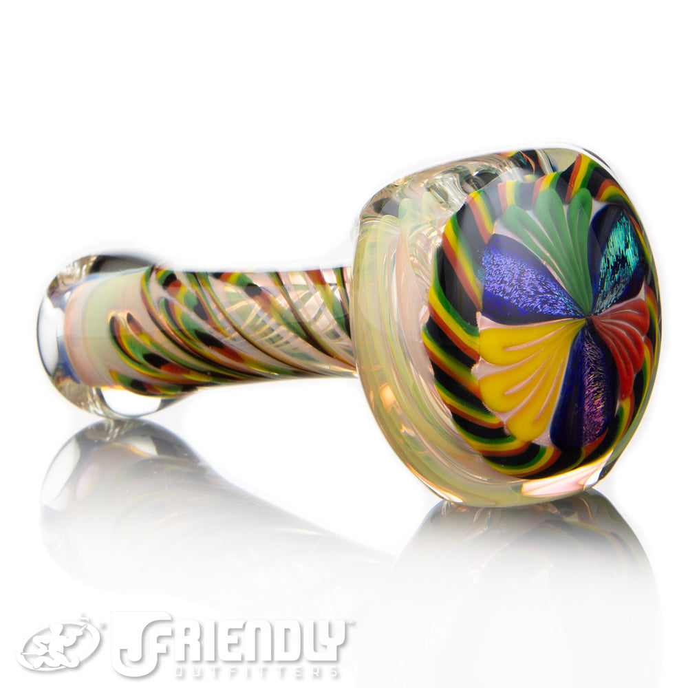 Talent Glass Dichro Floral Front Spoon w/ Rasta Accent B