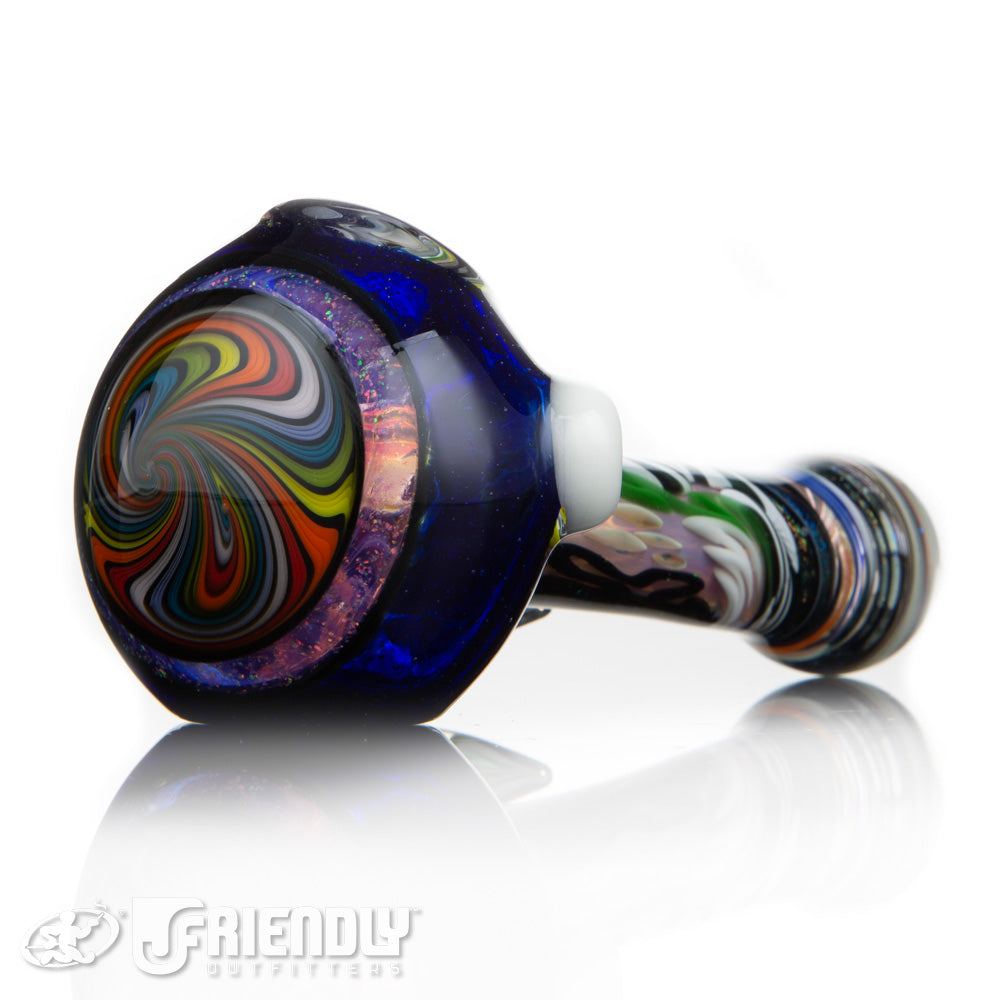 Oregon J Glass 5.5"  Blue Rainbow  Dichro Spoon w/Horn