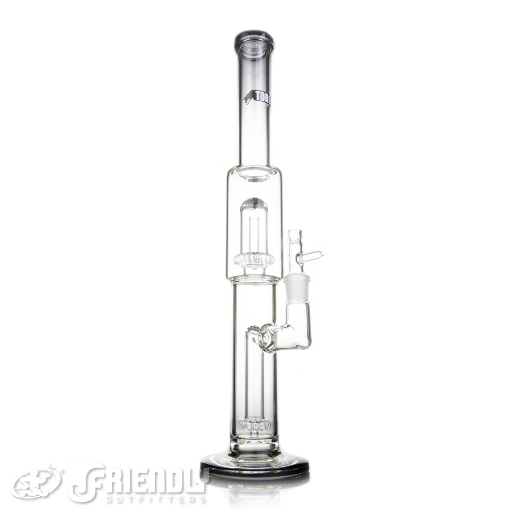 oro Glass Full Size Circ to Circ w/Black and White Worked Caps and Black Lips