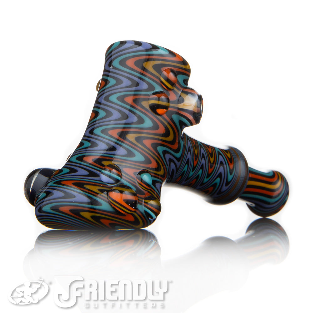 Fat Bottom Glass Small Pocket Hammer w/Orange and Blue Reversal, Mille and UV Line Work