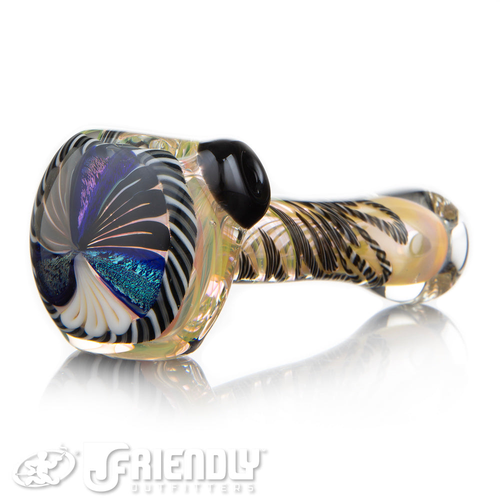 Talent Glass Dichro Floral Front Spoon w/ Black & White Accent