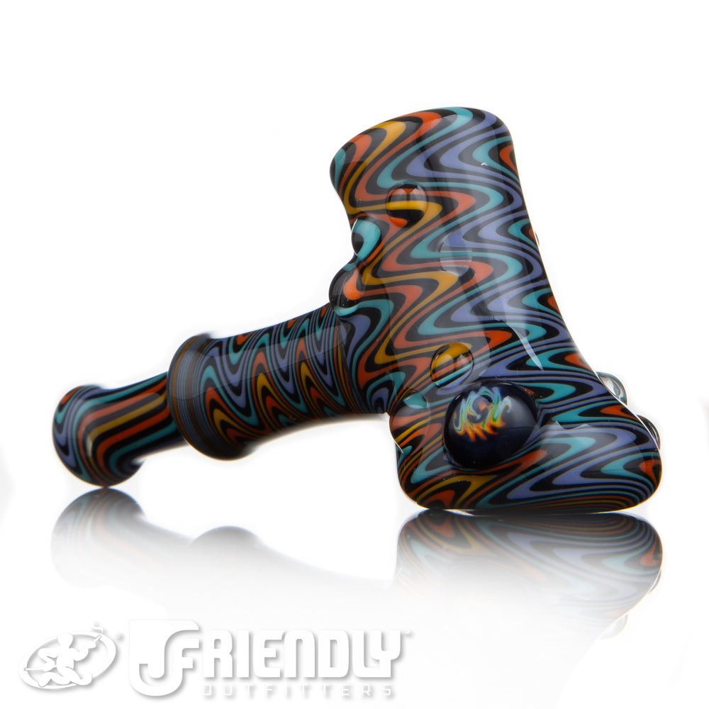 Fat Bottom Glass Small Pocket Hammer w/Orange and Blue Reversal, Mille and UV Line Work