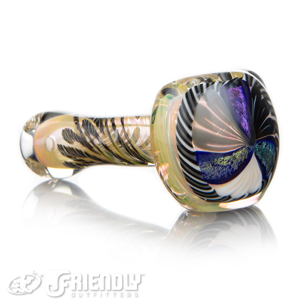 Talent Glass Dichro Floral Front Spoon w/ Black & White Accent
