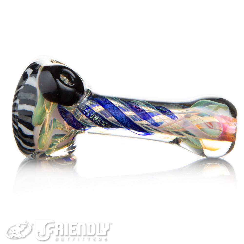 Talent Glass Dichro Swirl Spoon w/ Spiral Black & White Front Accent