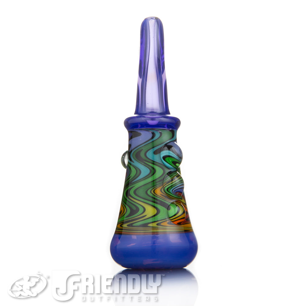 Fat Bottom Glass Blue Rainbow Reversal Chillum w/UV Line Work