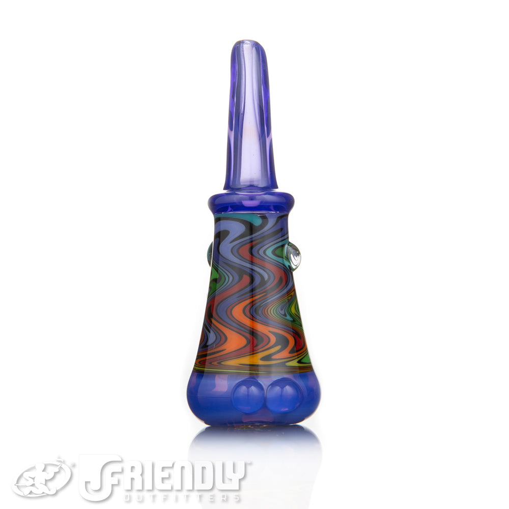 Fat Bottom Glass Blue Rainbow Reversal Chillum w/UV Line Work