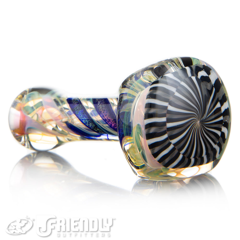 Talent Glass Dichro Swirl Spoon w/ Spiral Black & White Front Accent