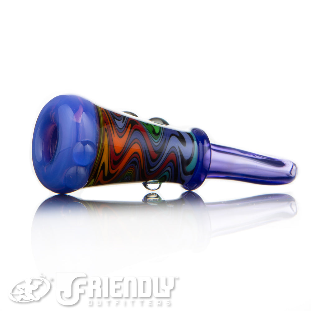 Fat Bottom Glass Blue Rainbow Reversal Chillum w/UV Line Work