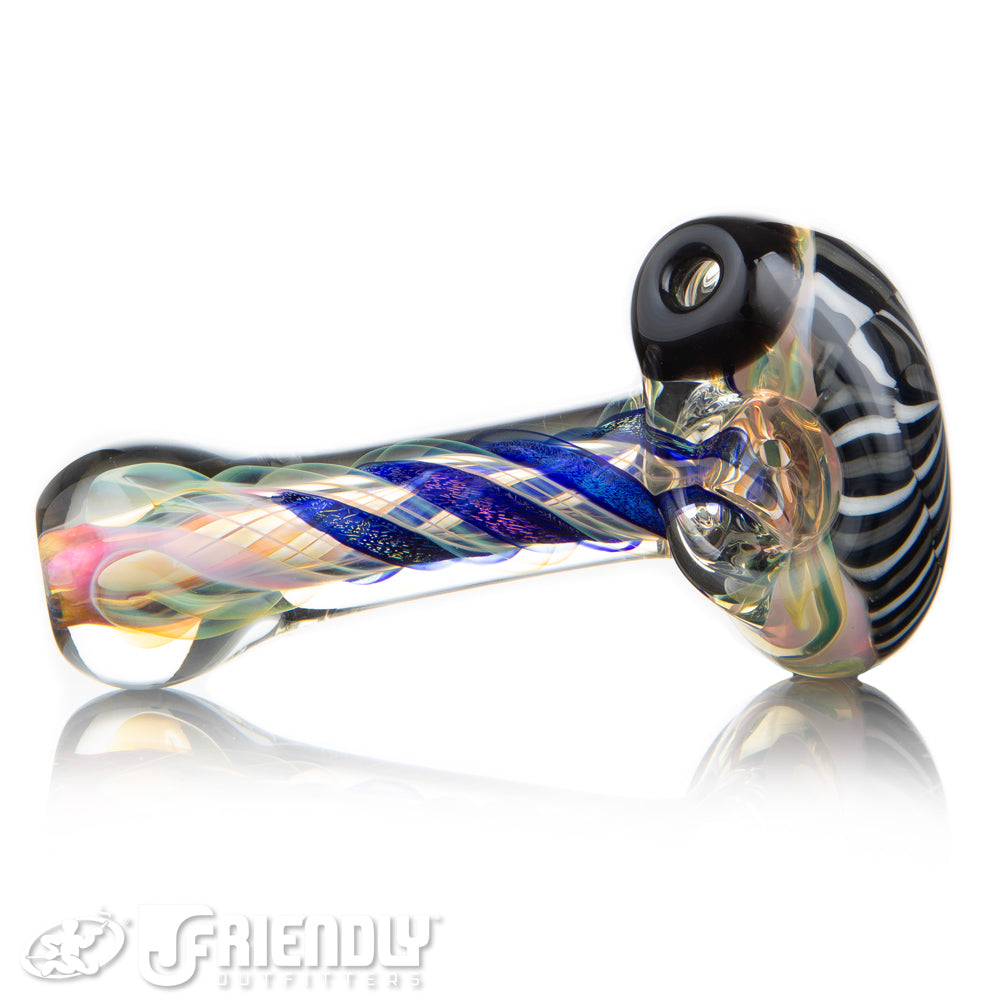 Talent Glass Dichro Swirl Spoon w/ Spiral Black & White Front Accent