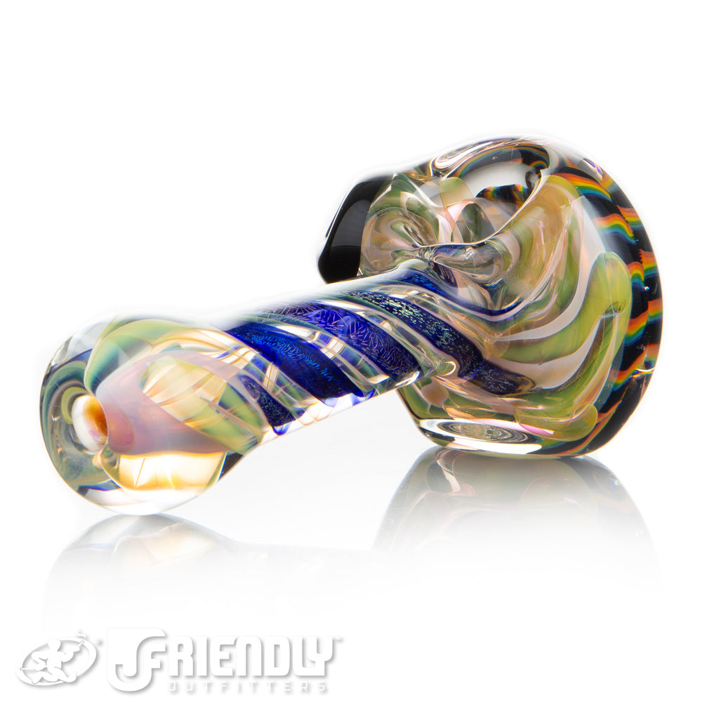 Talent Glass Dichro Swirl Spoon w/ Spiral Stack Rainbow Front Accent