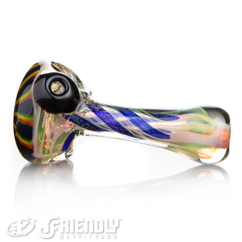 Talent Glass Dichro Swirl Spoon w/ Spiral Stack Rasta Front Accent