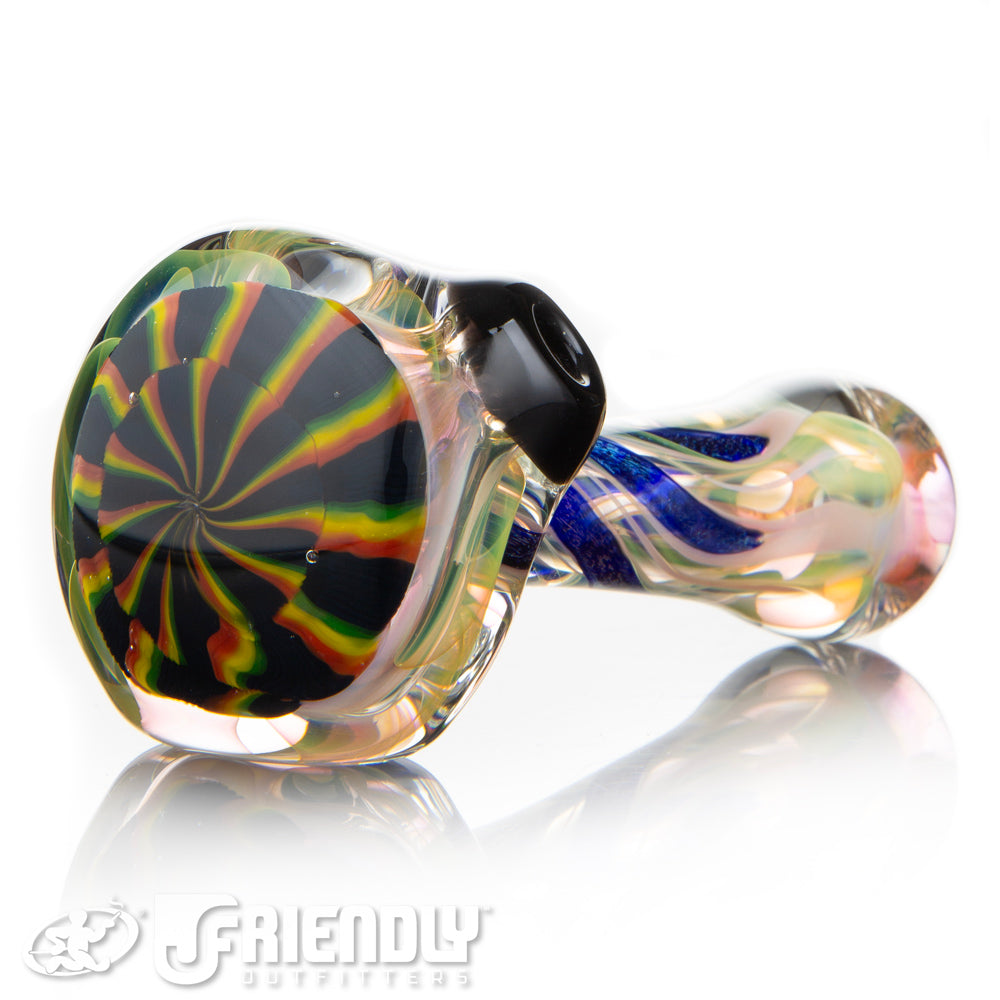 Talent Glass Dichro Swirl Spoon w/ Spiral Stack Rasta Front Accent