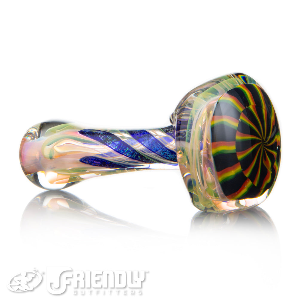 Talent Glass Dichro Swirl Spoon w/ Spiral Stack Rasta Front Accent