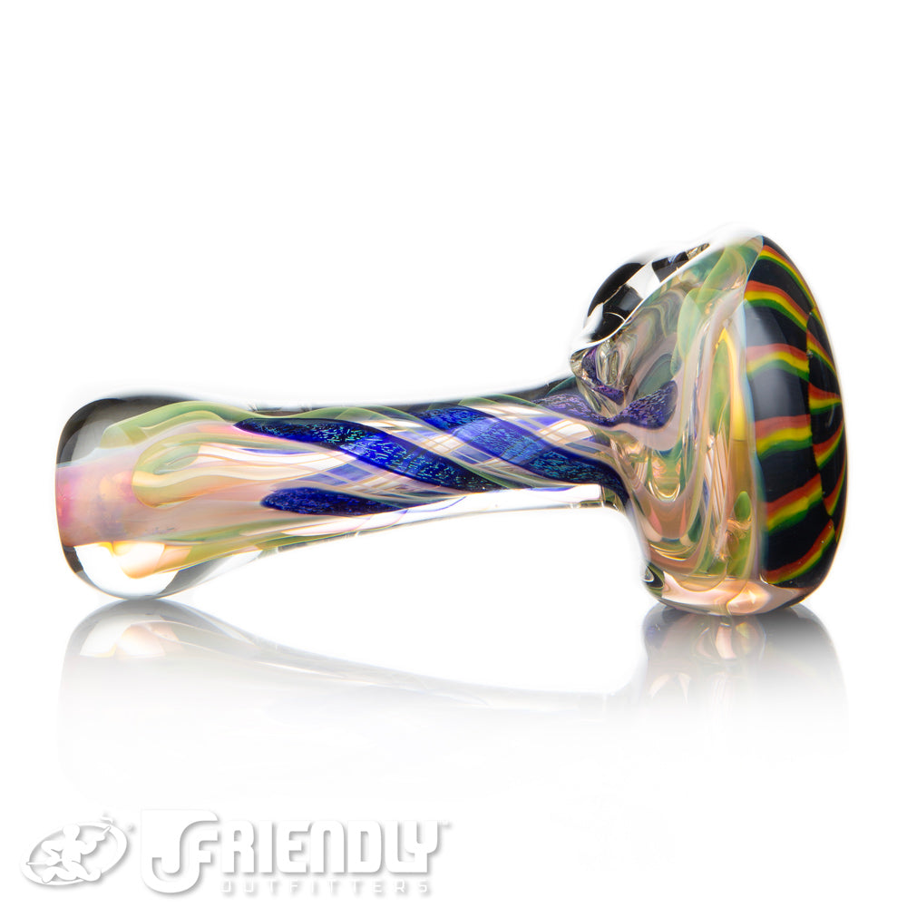 Talent Glass Dichro Swirl Spoon w/ Spiral Stack Rasta Front Accent