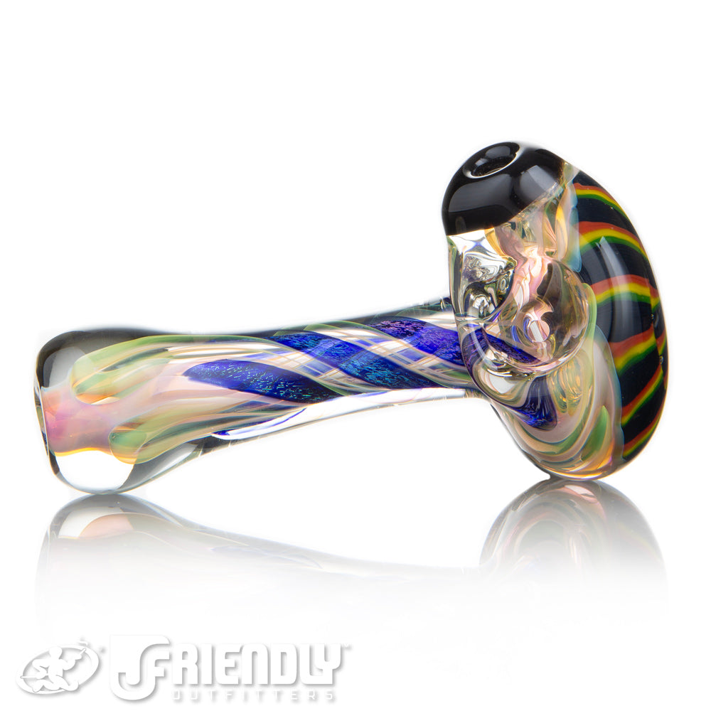 Talent Glass Dichro Swirl Spoon w/ Spiral Stack Rasta Front Accent