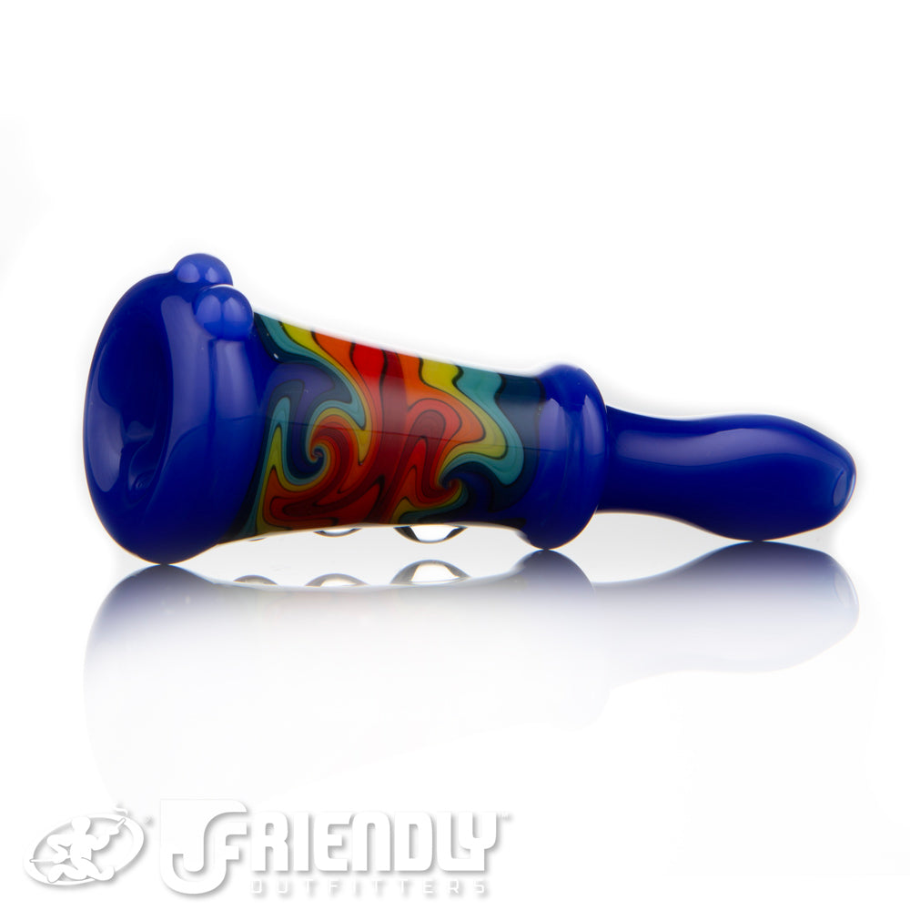 Fat Bottom Glass Blue and Red Reversal Chillum w/UV Line Work