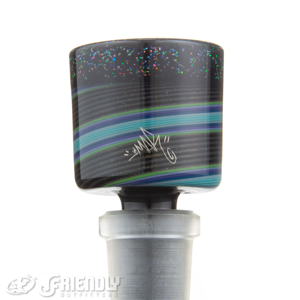 Amar Glass 14mm Black and Blue Striped Mulit Hole Slide #14