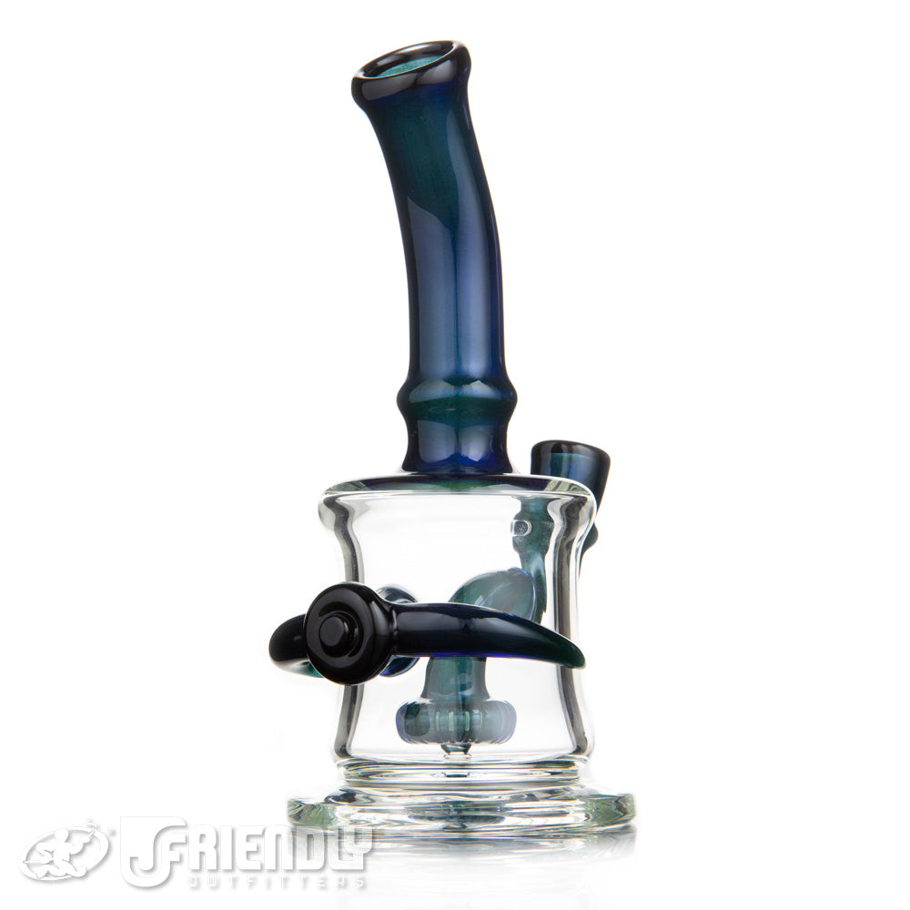 J-Red Glass 14mm Shower Head Rig w/Sculpted Shield and Blue Sparkle Accents