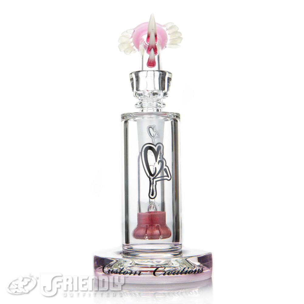 C2 Custom Creations 14mm Mini Worked Shower Head Bubbler w/Pink Lips and Red Perc