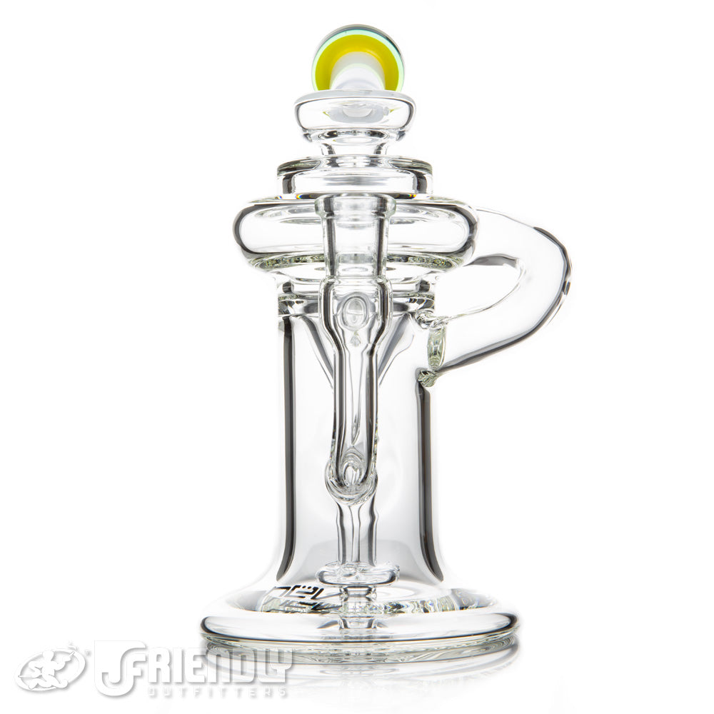 Nev Glass 14mm Full Can Recycler w/Extended Mouth Piece and Green and Yellow Lips
