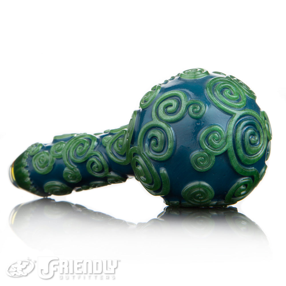 Liberty Glass Blue and Green Heavily Carved Spoon
