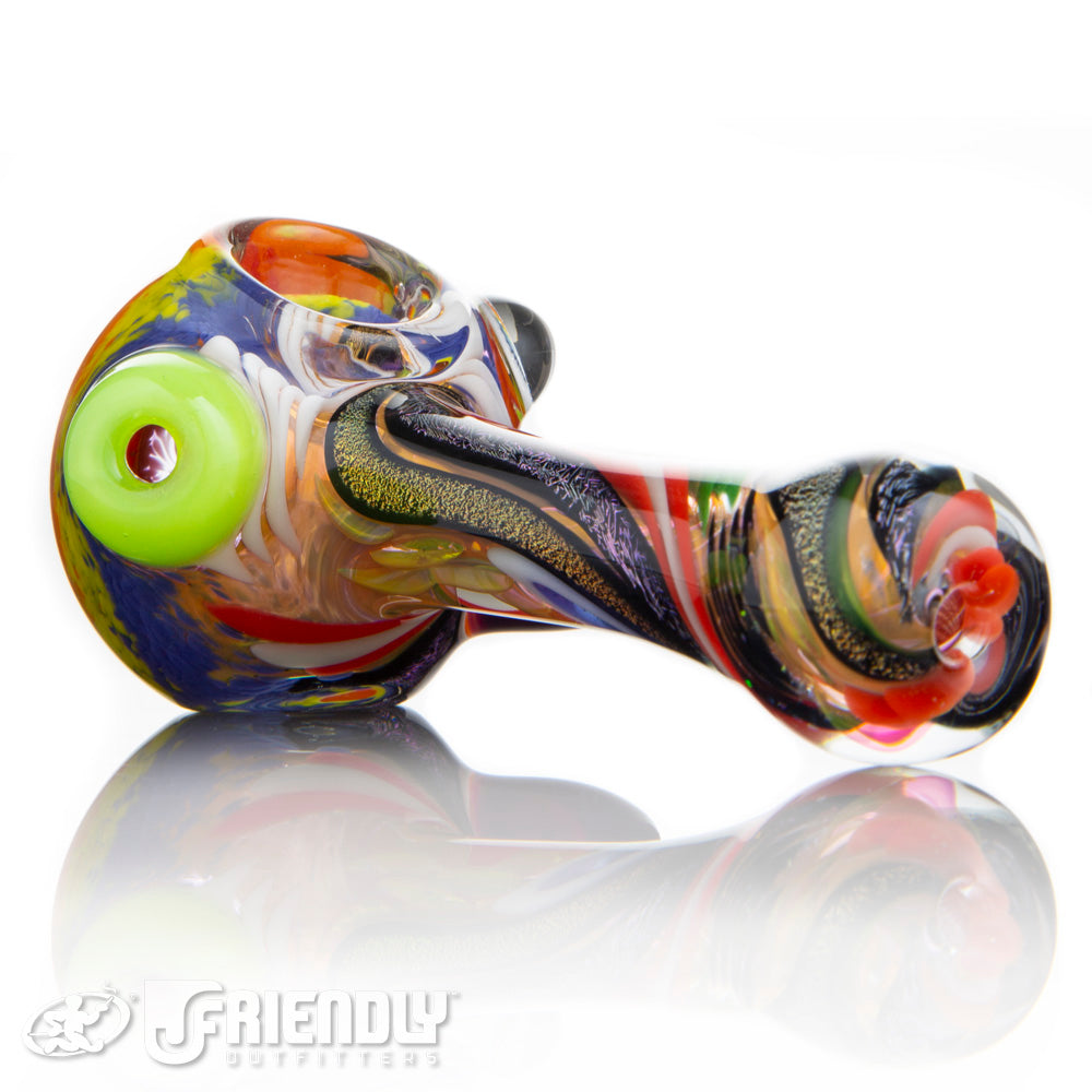 Oregon J Glass Red Orange and Yelllow Thick Spoon w/Dichro
