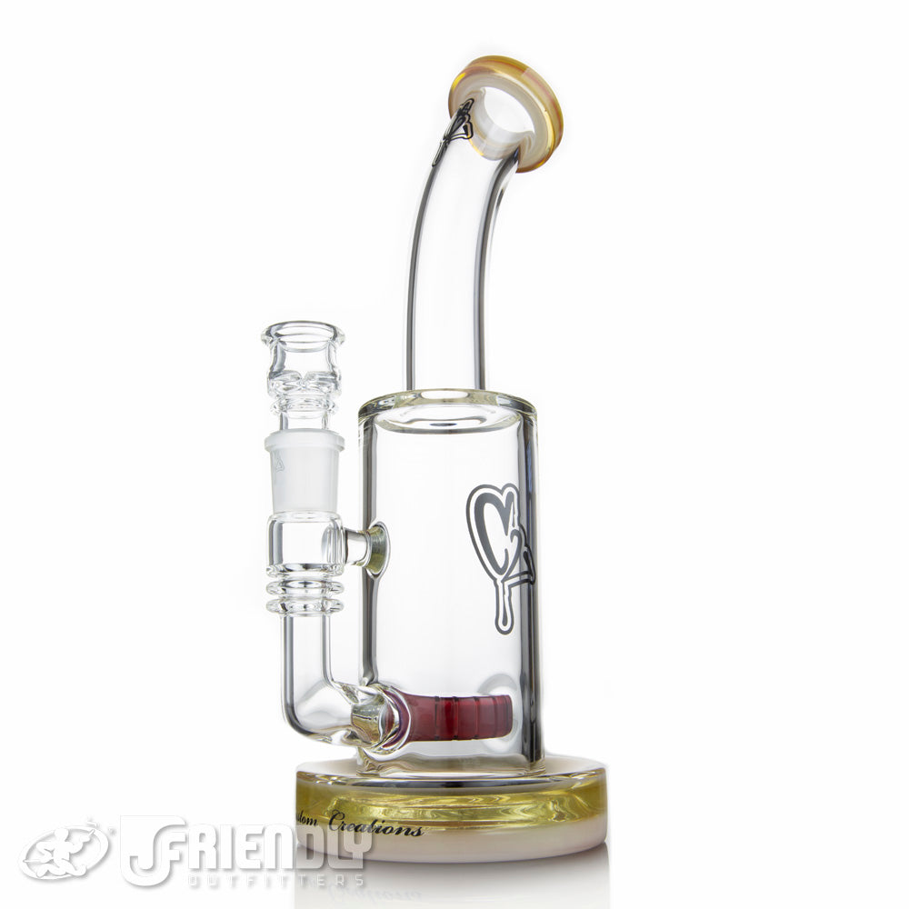 C2 Custom Creations 25mm Bent Neck Disc Perc Bubbler w/Yellow Lips and Red Perc
