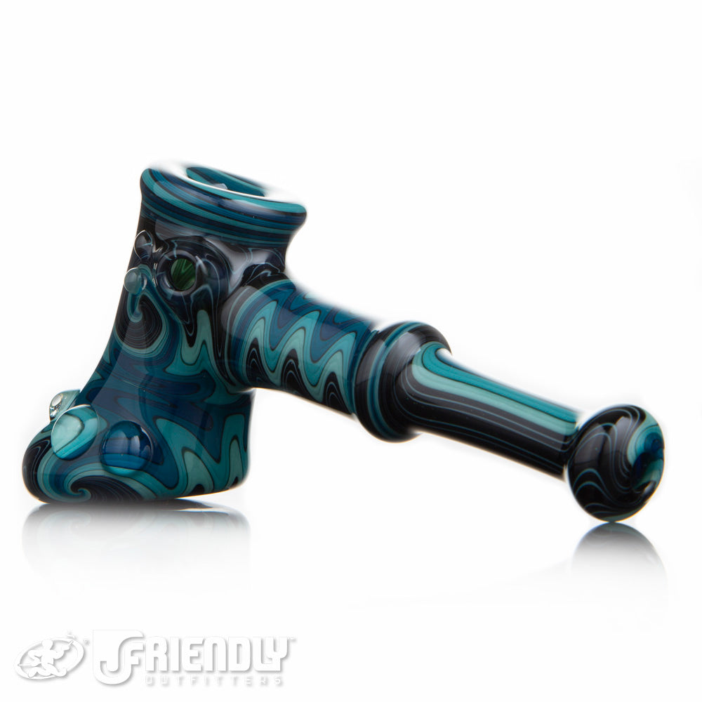 Fat Bottom Glass Aqua and Black Wig Wag Hammer