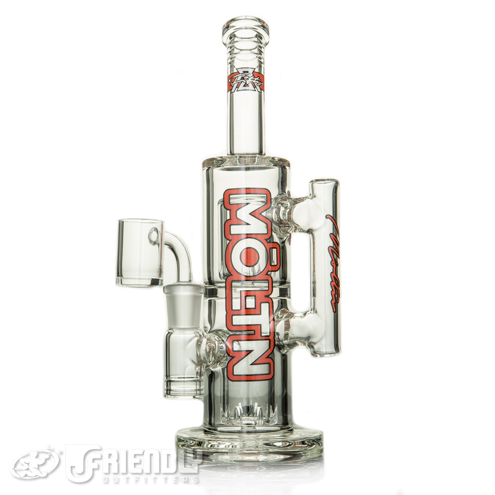 Moltn Glass 50 Double Can Bubbler w/Red Label and Quartz Banger